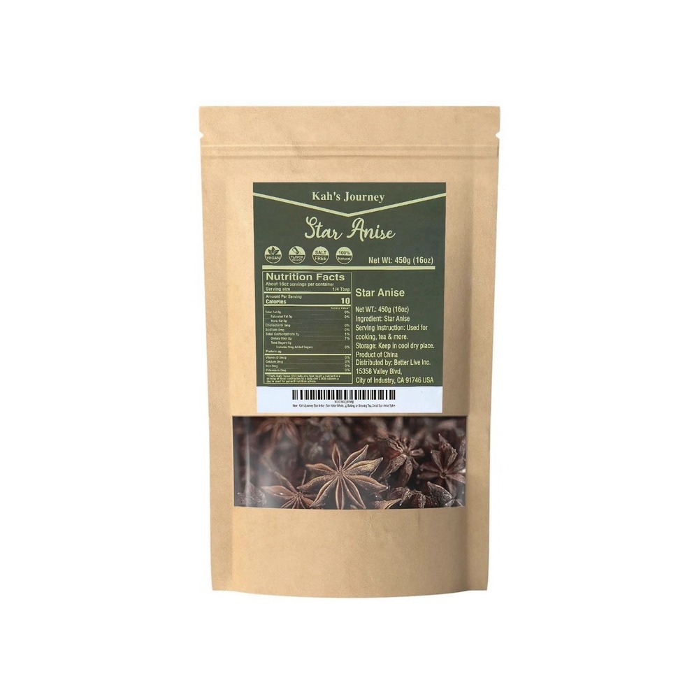 Kah's Journey Star Anise Whole 16 oz Cooking Baking Brewing 16oz Vegan Natural